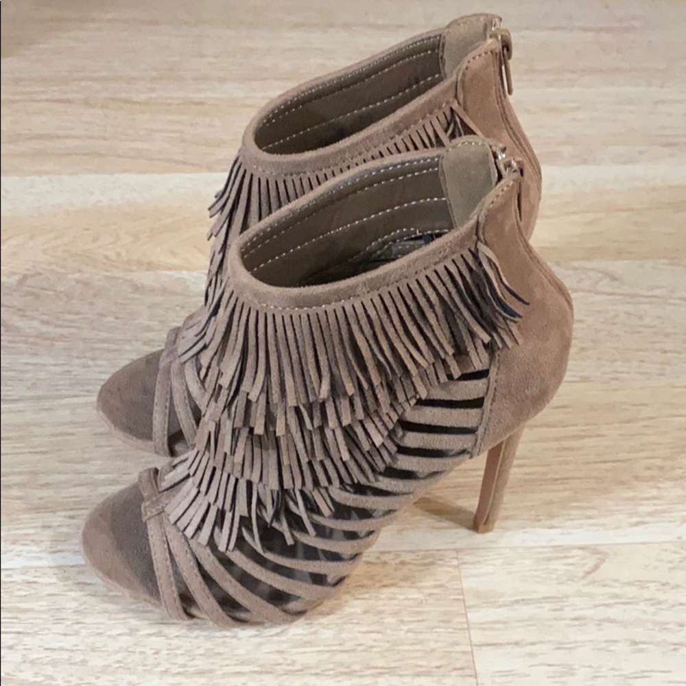 Bella Marie Open Toe Suede Fringe Sandal Booties